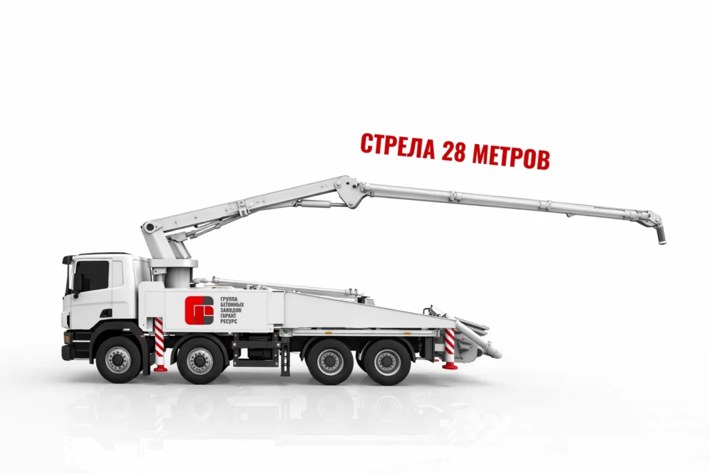 Автобетононасос со стрелой 28 м для подачи бетона на объект в Сергиевом Посаде